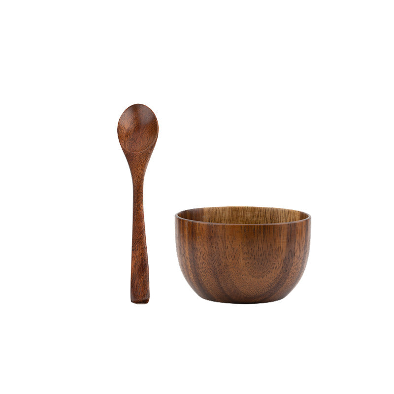 Acacia Wood Japanese Style Children's Wooden Bowl Creative Baby Wooden Ramen Rice Bowl Soup Bowl Instant Noodle Bowl Ins Tableware Set