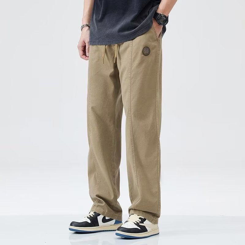 Trendy thin American retro slacks, men's spring and summer, versatile, loose plus-size trousers, men's straight-leg cargo pants