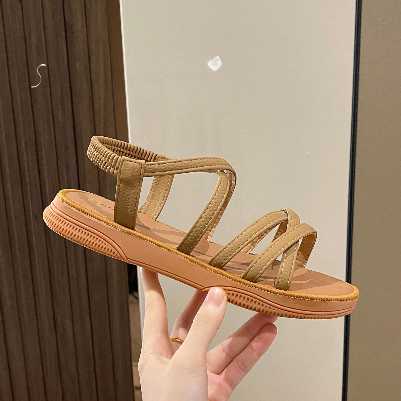 Upgraded new roman sandals women's flat elastic band soft soled summer sandals women's crossover strap wear sandals