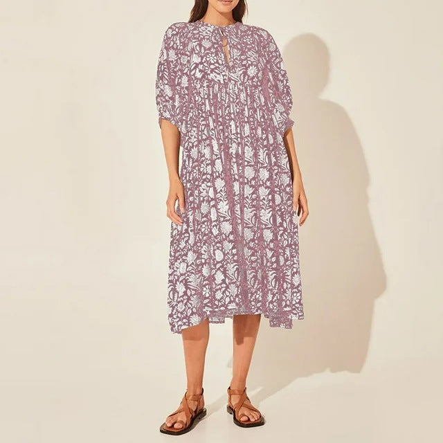 Amazon AliExpress cross-border hot selling personality literary and artistic European and American style people cotton floral fashion printed dress
