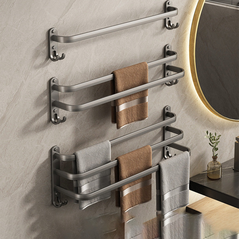 Towel rod free perforation, gun ash, bathroom bath towel storage rack, toilet pole, single and double rod, three-rod wall-mounted shelf