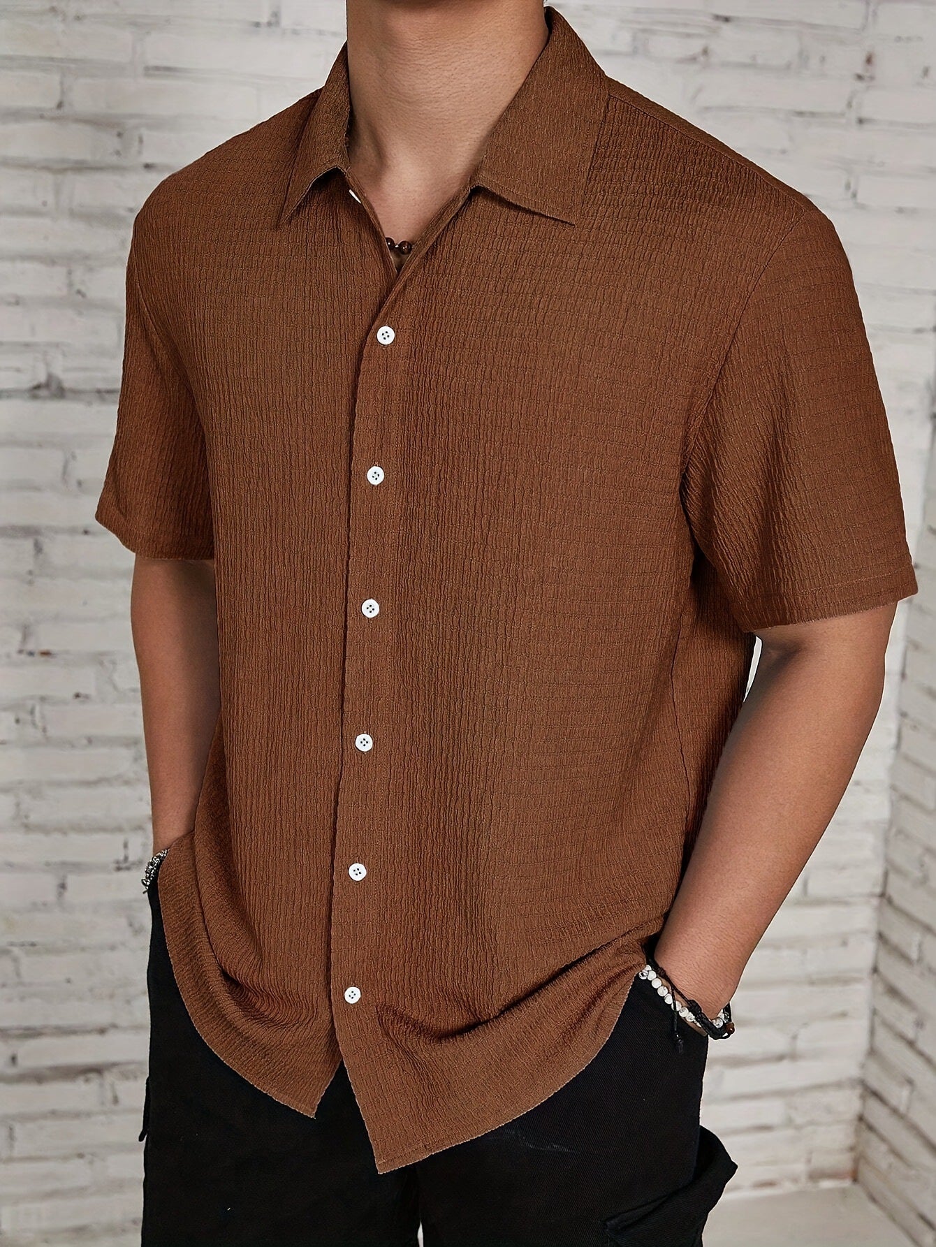 Exclusive for temu shein amazon cross-border foreign trade men's shirt 2024 summer new men's solid color short