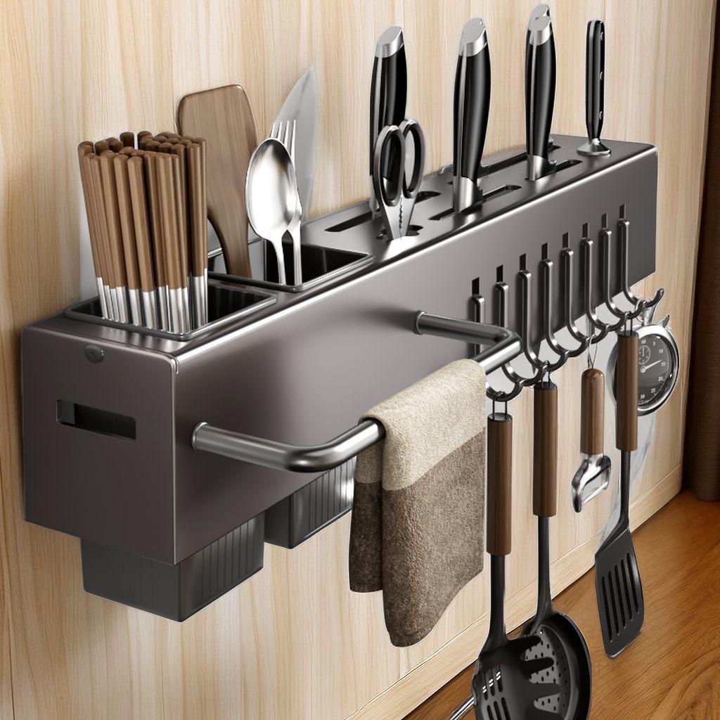 Thickened knife holder, non-perforated kitchen shelf, kitchen supplies, multi-functional wall-mounted chopsticks, tube, dish knife storage