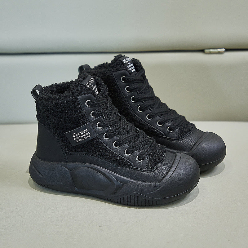 2024 winter fleece white shoes new Korean version ins schoolgirl thick-soled heightened sports board shoes casual XFL28