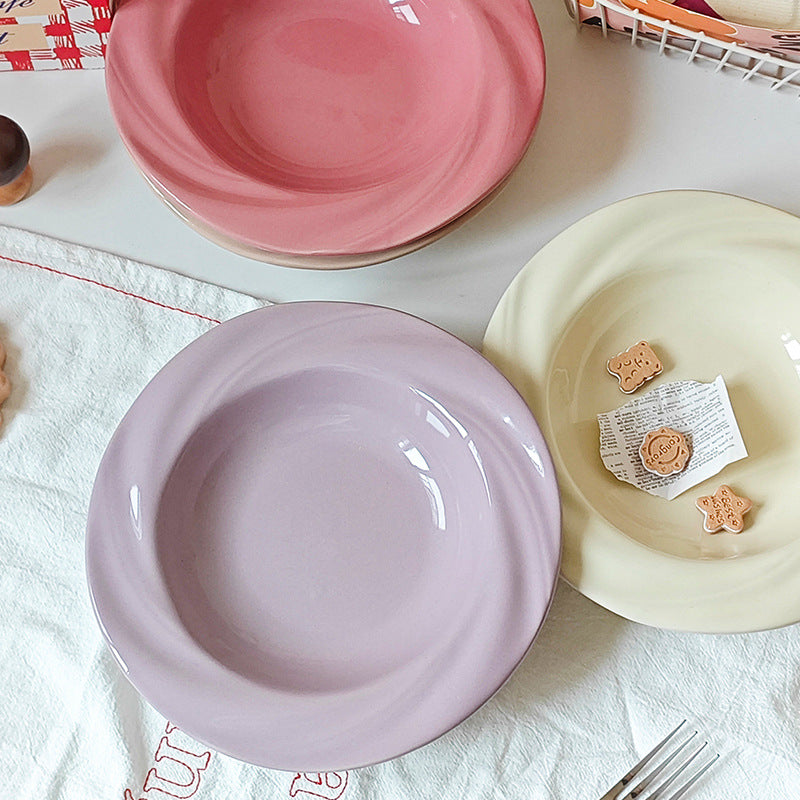 ins style cute ceramic tableware, high-value plates, vegetable plates, pasta plates, Western plates, household high-end dessert plates