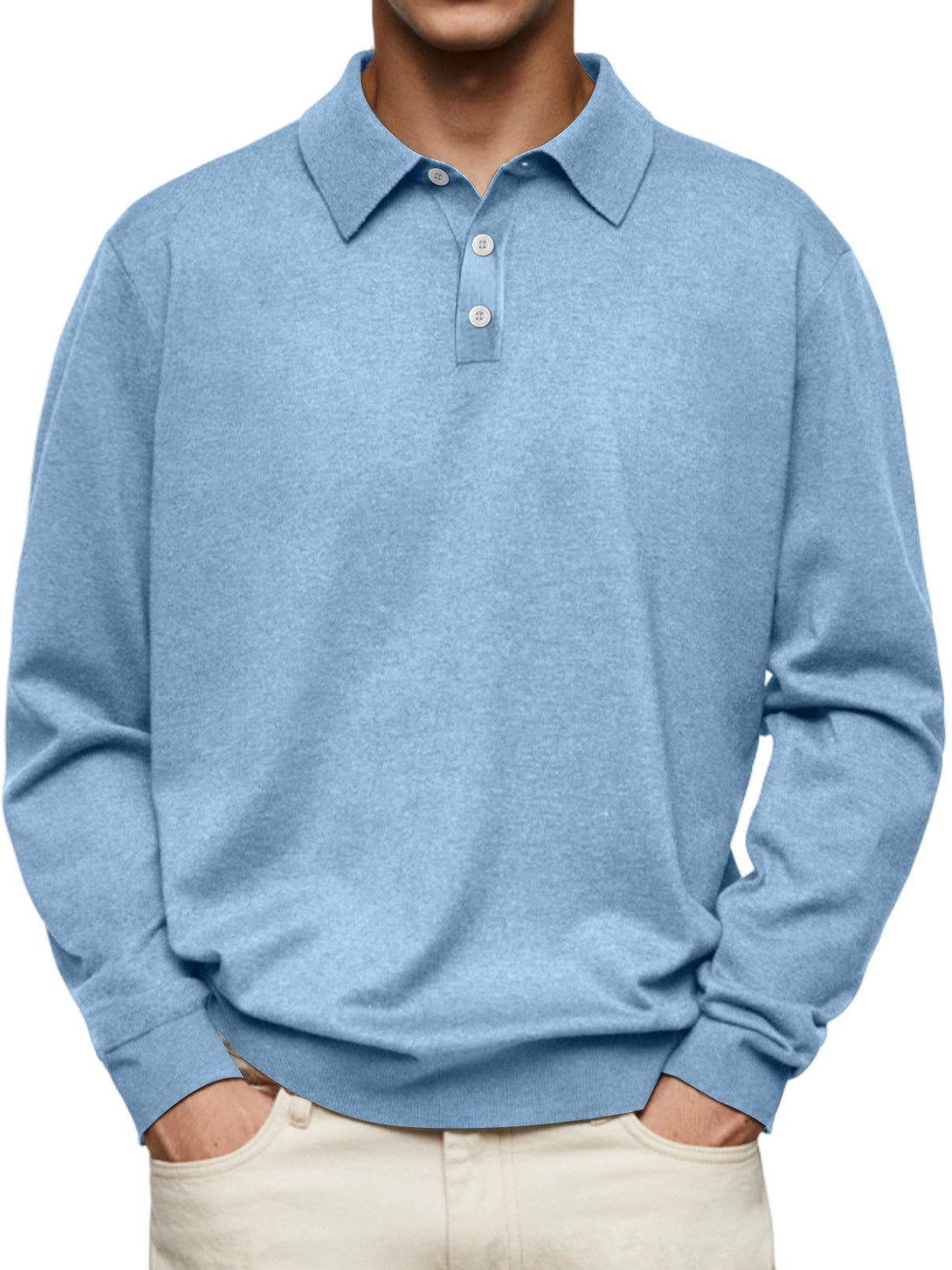 2024 independent station wish Amazon hot autumn long-sleeved V-neck button men's casual top polo shirt
