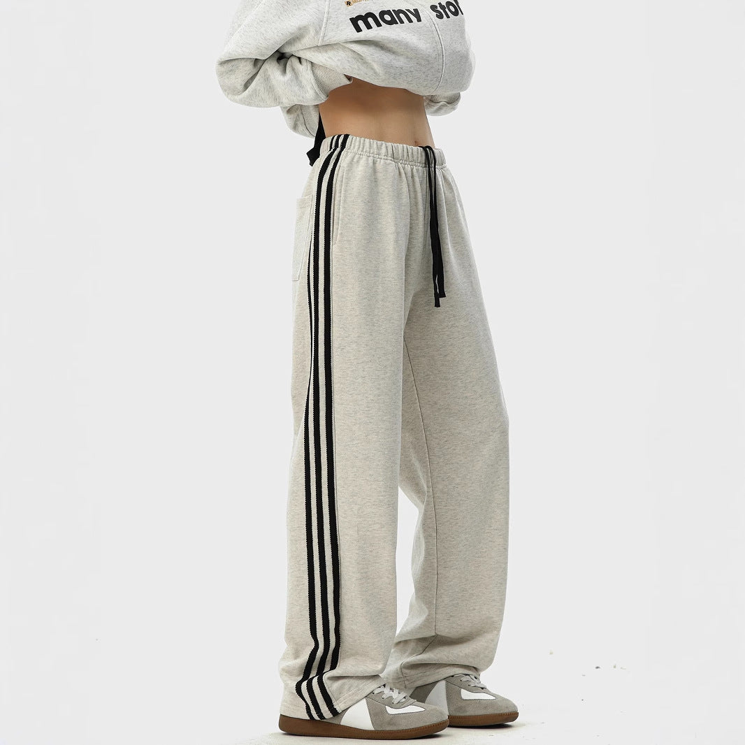 Three bar pants men's 2025 spring new American retro heavyweight sweatpants trendy brand loose straight casual pants