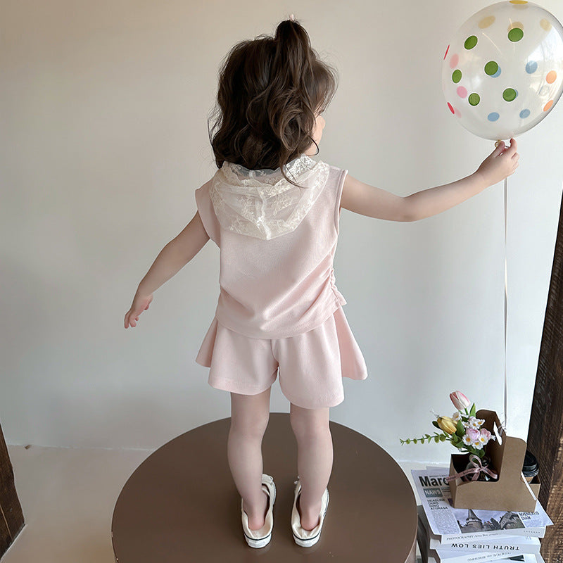 Girls' summer vest set 2025 new foreign style children's lace sleeveless two-piece set baby summer clothes trend