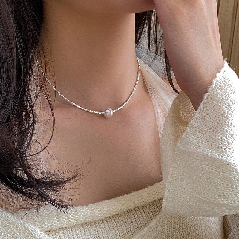 S925 sterling silver broken silver necklace pearl 2024 new clavicle chain broken silver a few taels of light luxury niche necklace