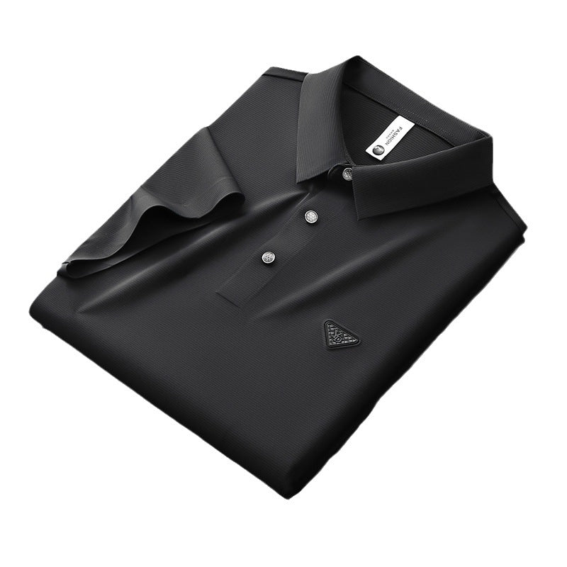 Non-marking laminated short sleeve polo shirt men's business casual summer thin non-iron stretch men's t-shirt high-quality