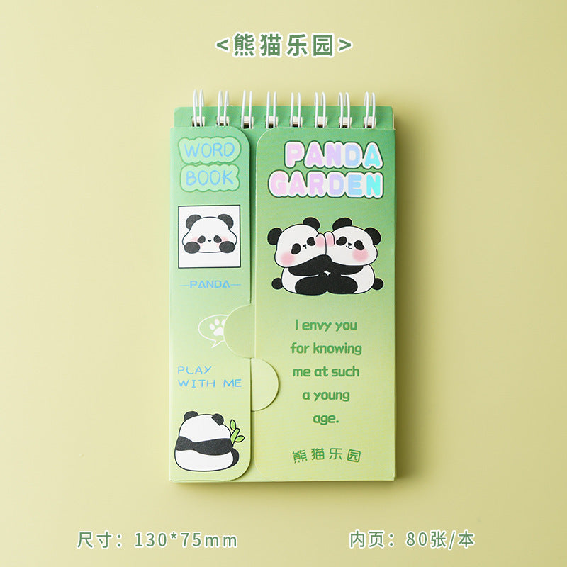 Cartoon cute panda English word book can cover diary, portable portable notebook, pocket book