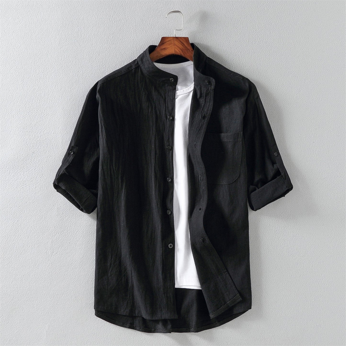 Men's linen short-sleeved shirt summer linen youth summer loose loose cotton and linen shirt men's clothing