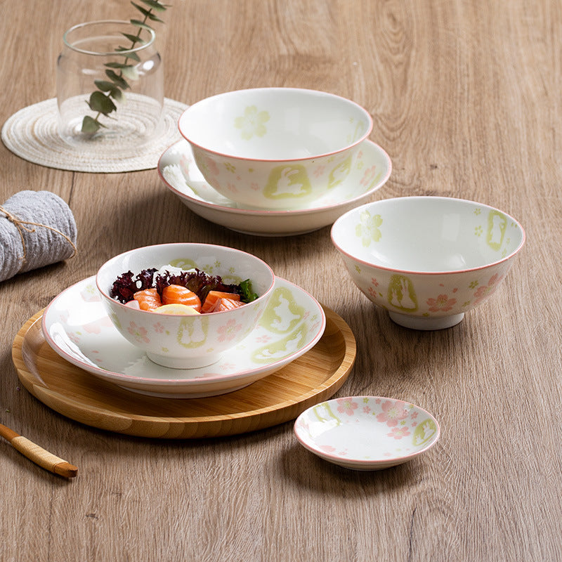 Home Personality Cute Cartoon Rice Bowl Ceramic Tableware Japanese Style Set Noodle Bowl Dish Plate Plate Deep Dish