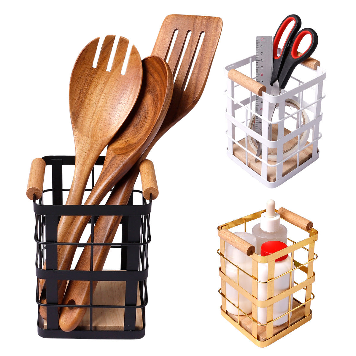 Hot Selling Kitchen Counter Knife and Fork Tableware Storage Cooking Tool Rack Wrought Iron Basket Stationery Office Storage Pen Holder