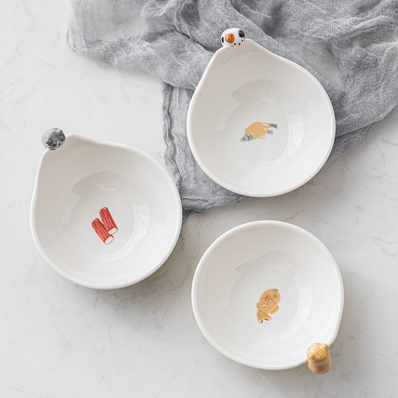 Japanese Ceramic Cat Hot Pot Bowl Sauce Bowl Cute Cartoon Dessert Salad Bowl Winter Hot Pot Bowl Three-dimensional Creativity