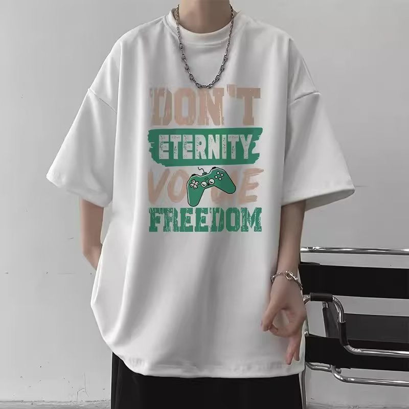 Summer new short-sleeved loose T-shirt men's casual half-sleeve trend T-shirt undershirt five-sleeved top