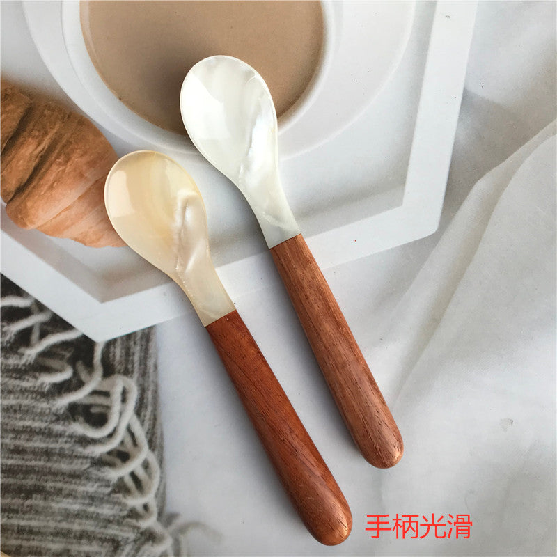 Sea shell spoon coffee ice cream cake home cute shell fork rosewood splicing caviar