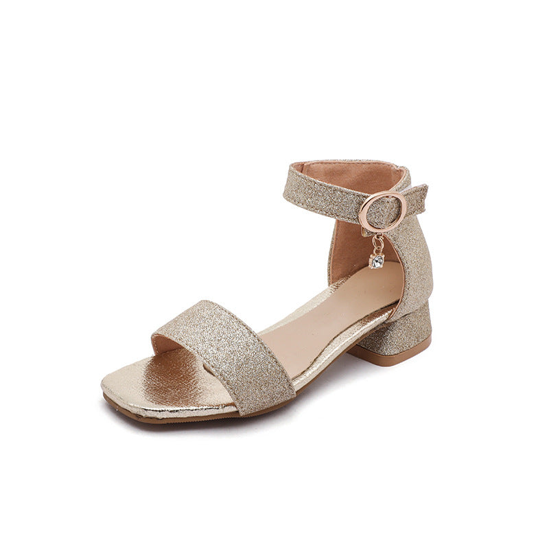 2025 spring and summer new girls' princess high heel sandals little girls' soft soles anti-slip wholesale cross-border foreign trade children's shoes