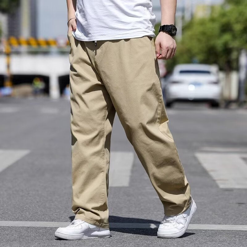 Fat Plus Size Casual Pants Men's Spring and Summer Fat Plus Loose Straight Pants Fat Guy Thin Elastic Pants
