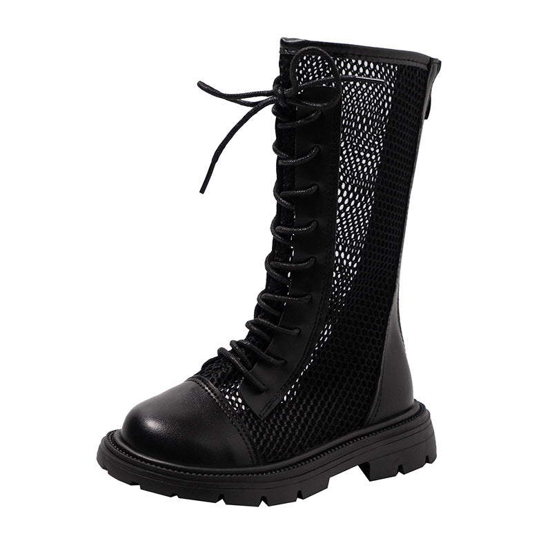 Girls' high boots, summer zipper Roman shoes, children's boots, Korean flats, boots, fashion Internet celebrity cool