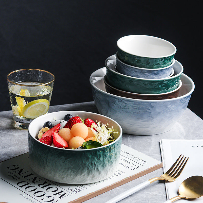 Japanese gradient ceramic rice bowl net red household salad bowl large capacity soup bowl simple bowl and tableware set