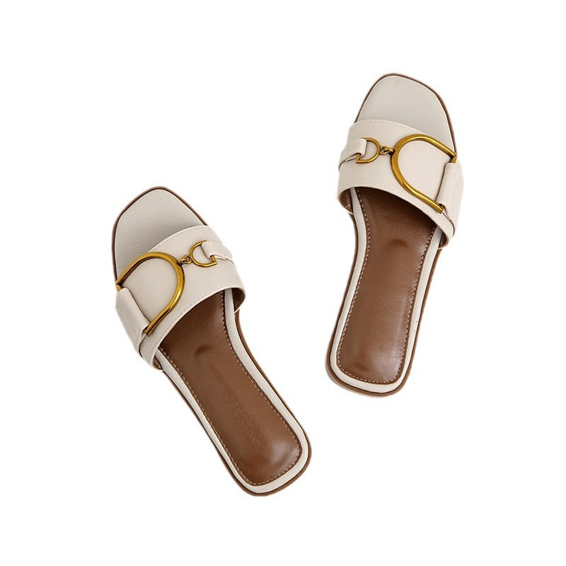 Summer women's chic Internet celebrity sandals women's summer 2024 new fashion and versatile slip-flop flats