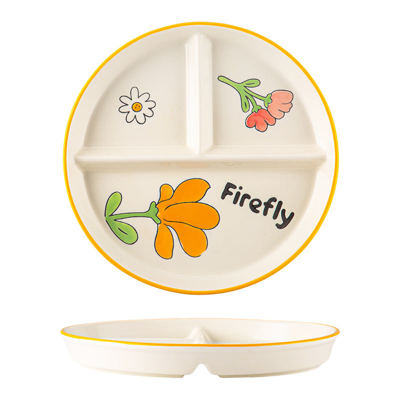 Divided fat-reducing plate for one person to eat household breakfast tableware children's ceramic Nordic quantitative plate three-compartment plate