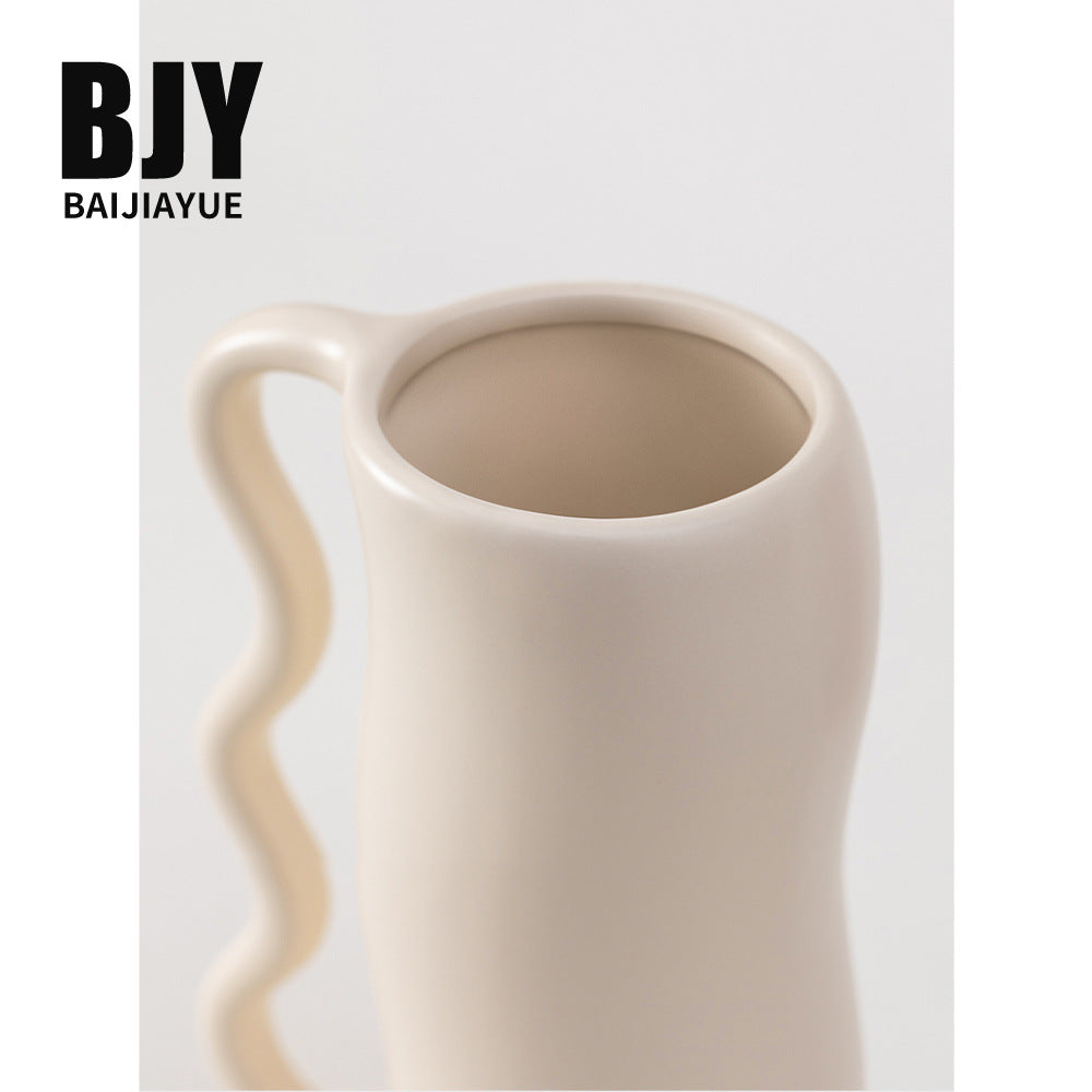 Bai Jiayue modern wabi-sabi wave handle ceramic vase ornament creative living room flower arrangement vase home décor