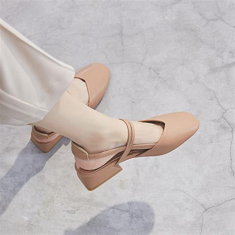 Baotou sandals women's summer heel 2024 new Korean version versatile student fairy style retro block heel strap single shoes