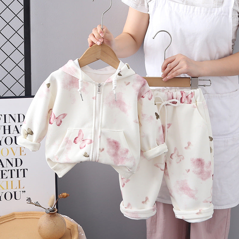 Girls Spring Clothes Spring and Autumn Long Sleeve 2025 Children's New Zipper Shirt Two Pieces Foreign Baby Spring and Autumn Suit
