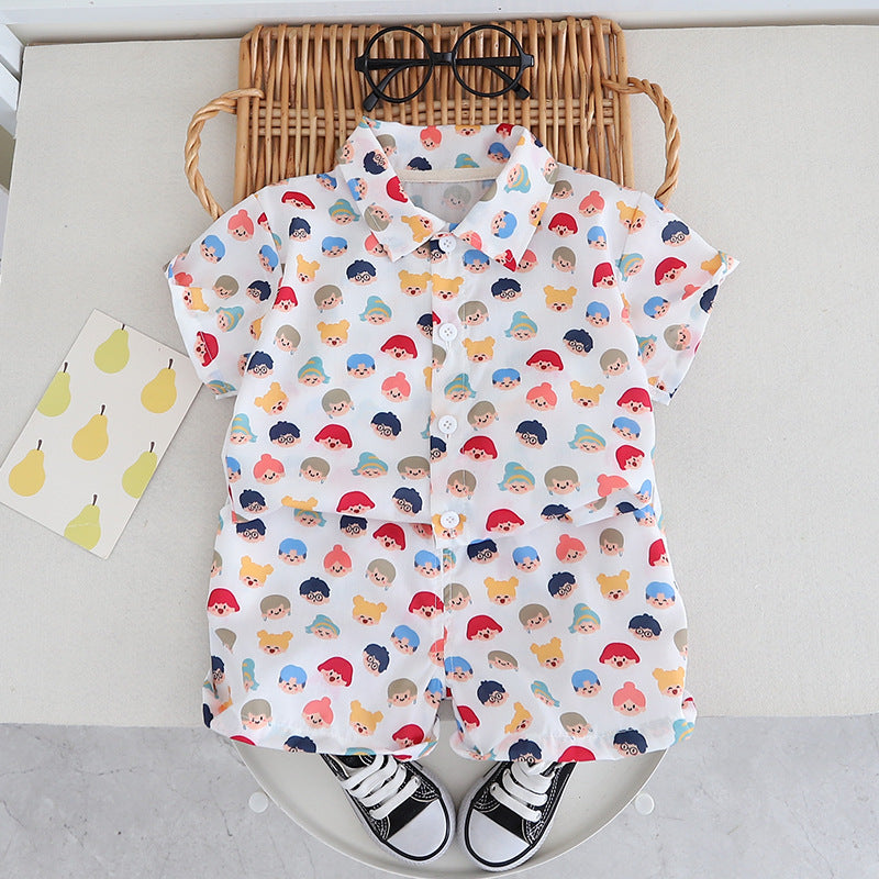 0-5 years old boys short sleeve summer shirt set children's summer clothes half sleeve shirt two-piece set manufacturers wholesale