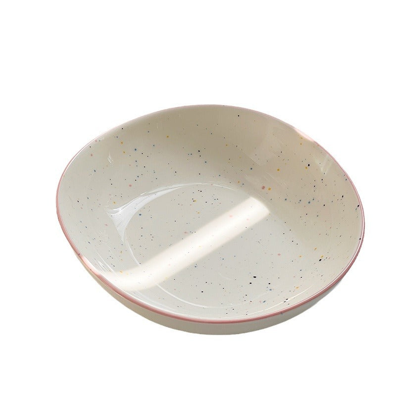 ins style simple creative ceramic dish plate color sesame glaze open soup plate home oval rice plate underglaze color