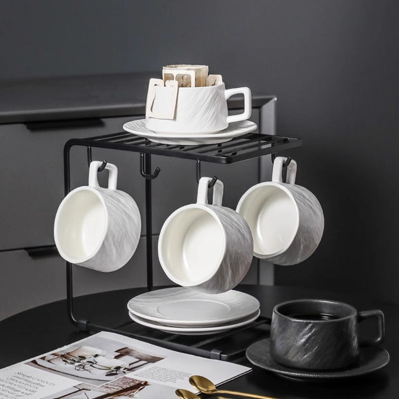 Simple Americano Cup & Saucer Set Rock Pattern Teacups, Hanging Ear Coffee Cups, Home Breakfast Cups, Afternoon Tea Cups