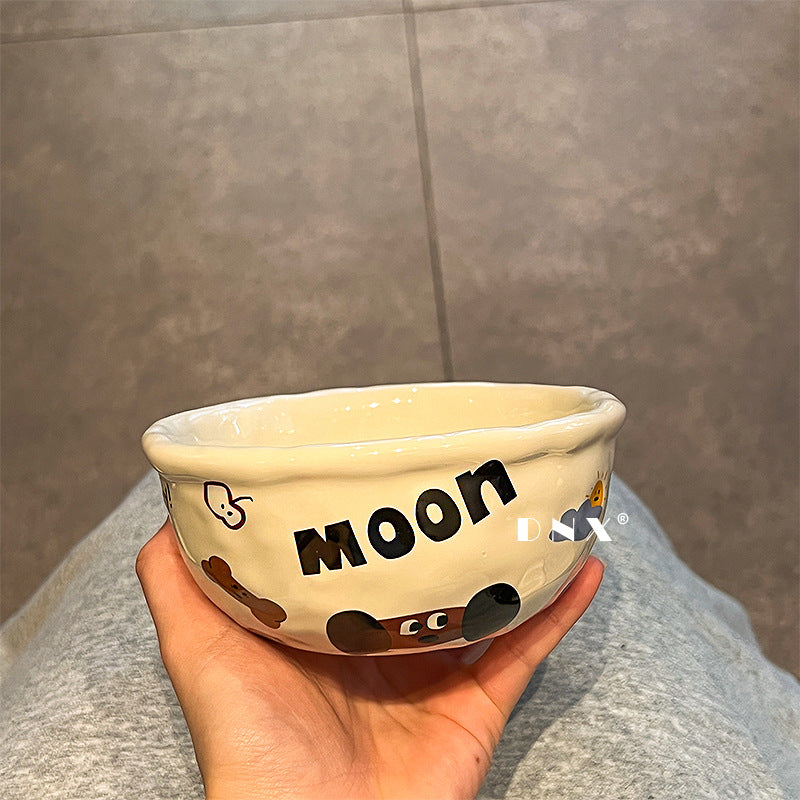Cute moon dog ceramic tableware high value ins dinner plate, rice bowl, salad bowl, soup plate, household dish plate gift box