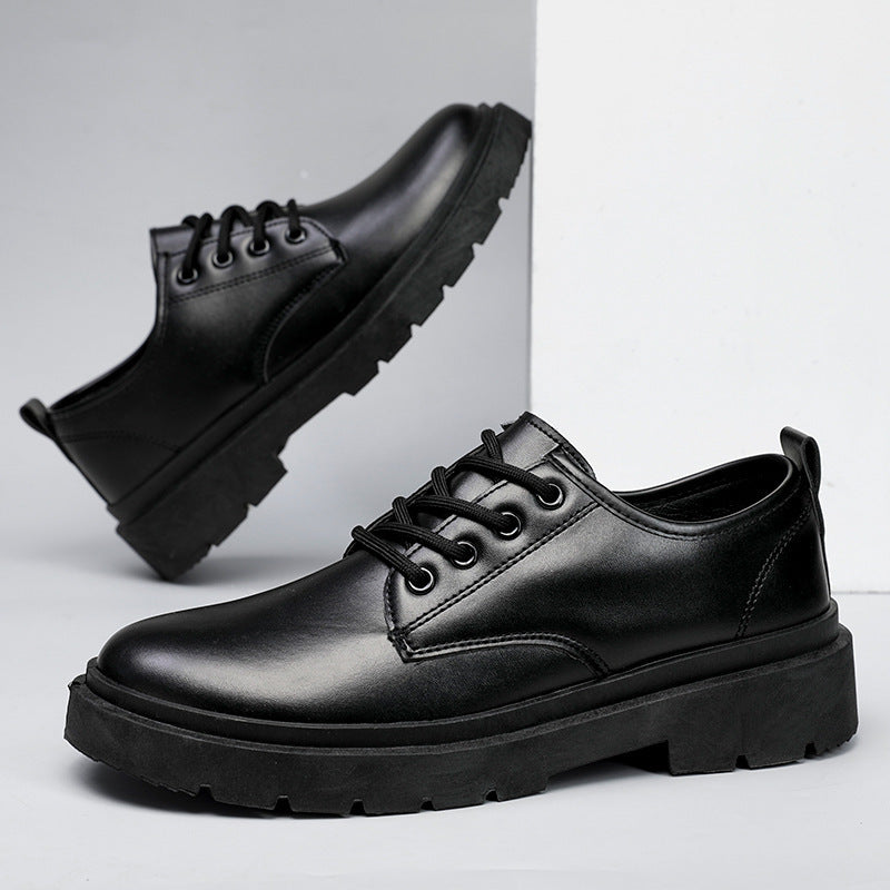 Men's Leather Shoes Breathable British Business Dress Leather Shoes Groom Shoes Security Guards Work Black Big Toe Casual Leather Shoes