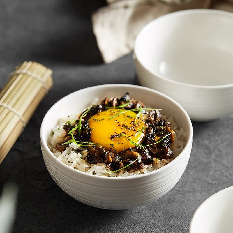 Minimalist style net red bowl white ceramic rice bowl family bowl oatmeal bowl soup bowl small breakfast bowl home microwave