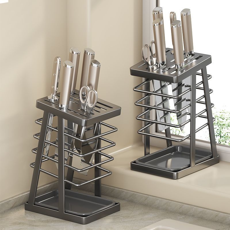 New kitchen knife holder kitchen knife scissors fruit knife storage rack household draining countertop knife holder integrated: