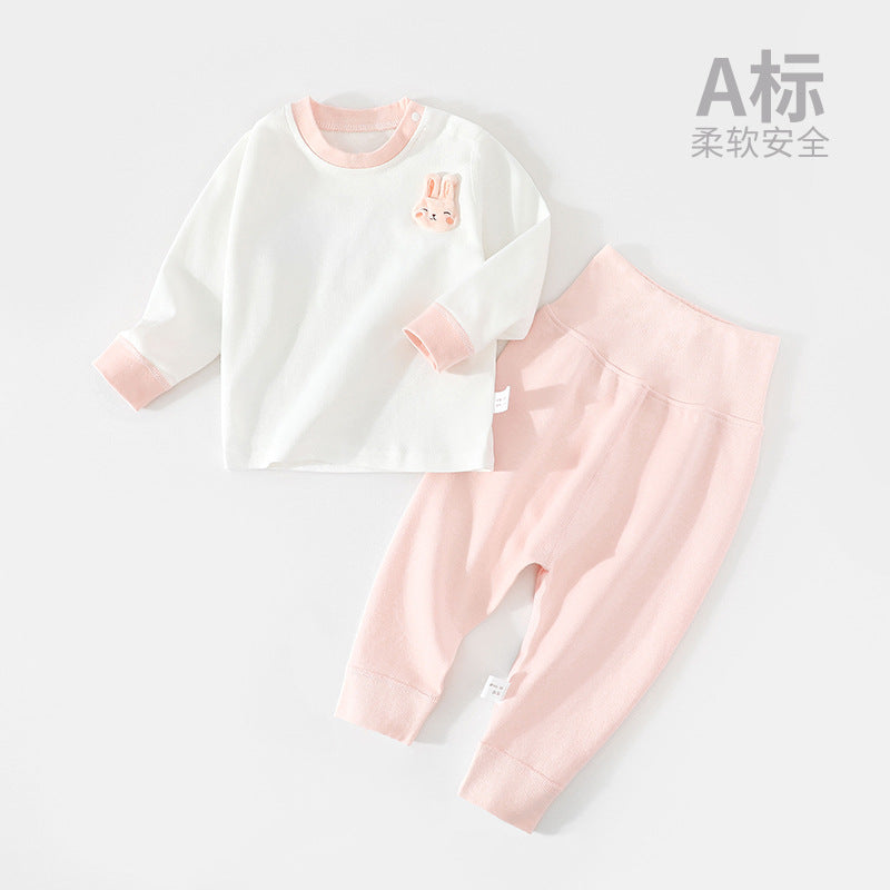 Baby autumn coat set, cotton high-waisted belly protection, autumn pants, male and female baby long-sleeved split winter pajamas, cotton children