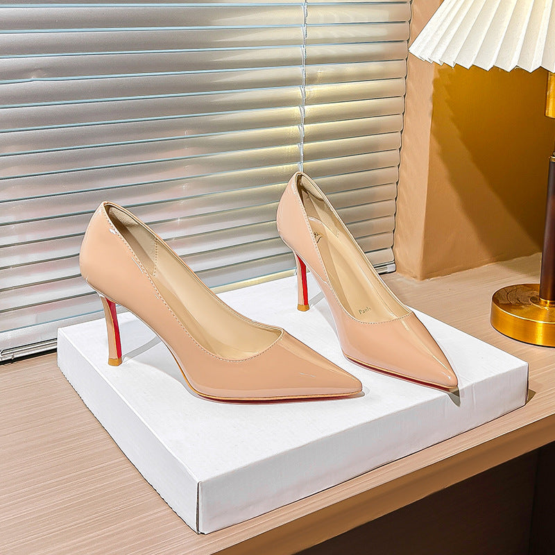 Genuine Leather Sheepskin 2025 Spring New Nude Pumps Temperament Fashion Sexy Red Bottom Stiletto Heels Women