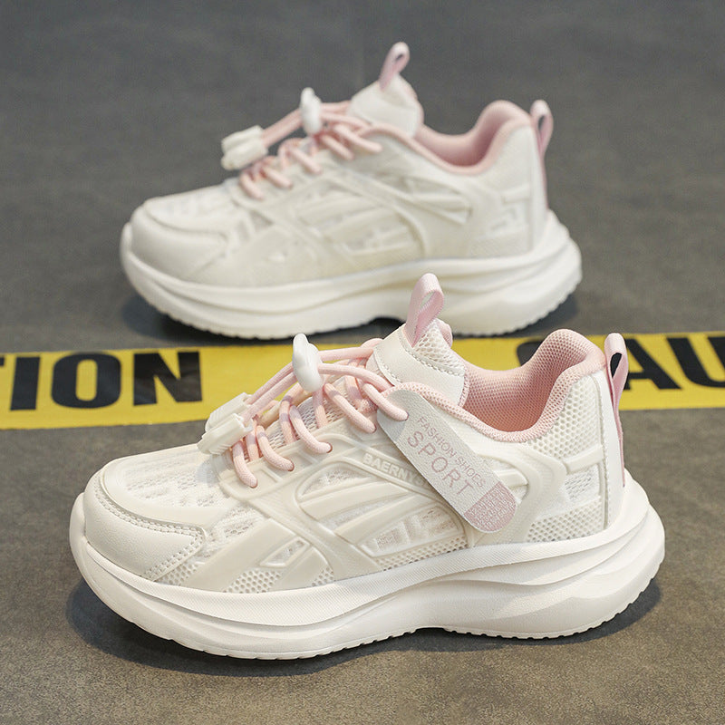Summer girls' sneakers, mesh breathable single shoes, outdoor casual shoes, telescopic buckle running shoes for middle school students, and primary school students