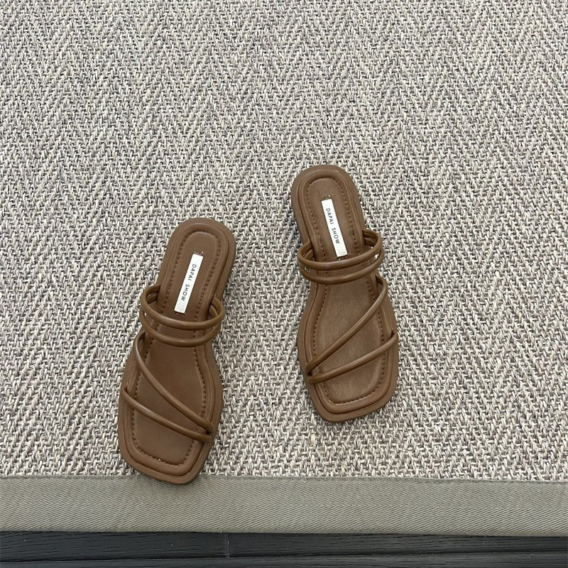 Fairy style summer two wear thin strap low heeled slippers women wear a new line strap simple with a skirt Roman sandals