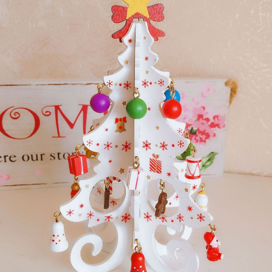 Christmas gifts wooden Christmas tree Christmas ornaments gift decorations six-piece tree with small pendants