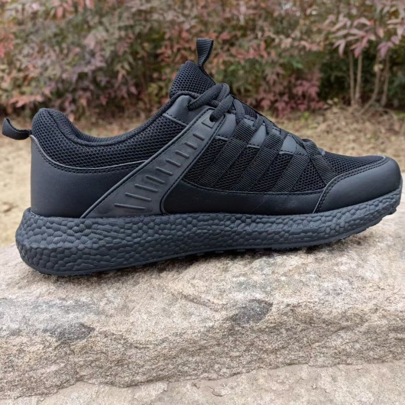 Outdoor anti-slip ultra-light executive shoes, cloth shoes, men's black mesh running shoes, low-top rubber shoes, sports physical training shoes