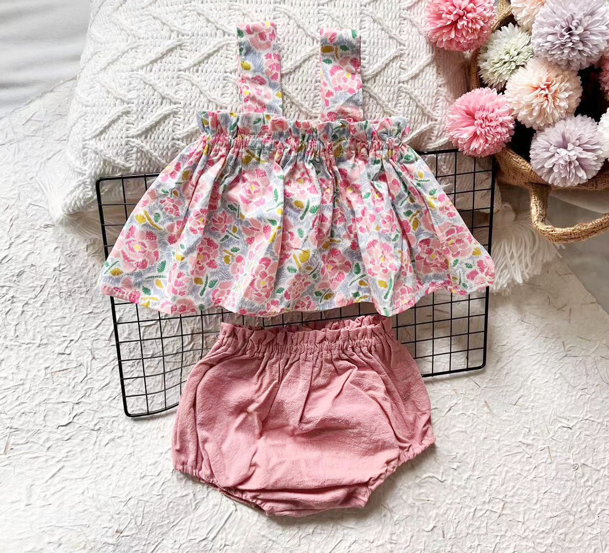2025 Baby Summer Skirt Set Baby Girl Clothes 0-2 Years Old Baby Plaid Sundress Two Piece Set