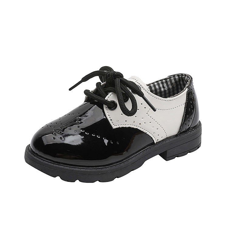 Children's leather shoes, black little boys, British style shiny small leather shoes, children's single shoes, one foot of small, medium and large children's leather shoes