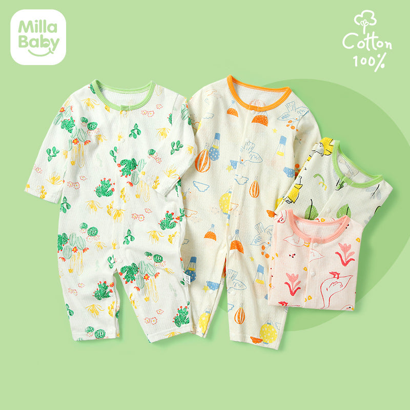 Summer thin baby onesies, newborn long sleeve air-conditioned clothes, children's climbing clothes, Hayi baby pajamas wholesale