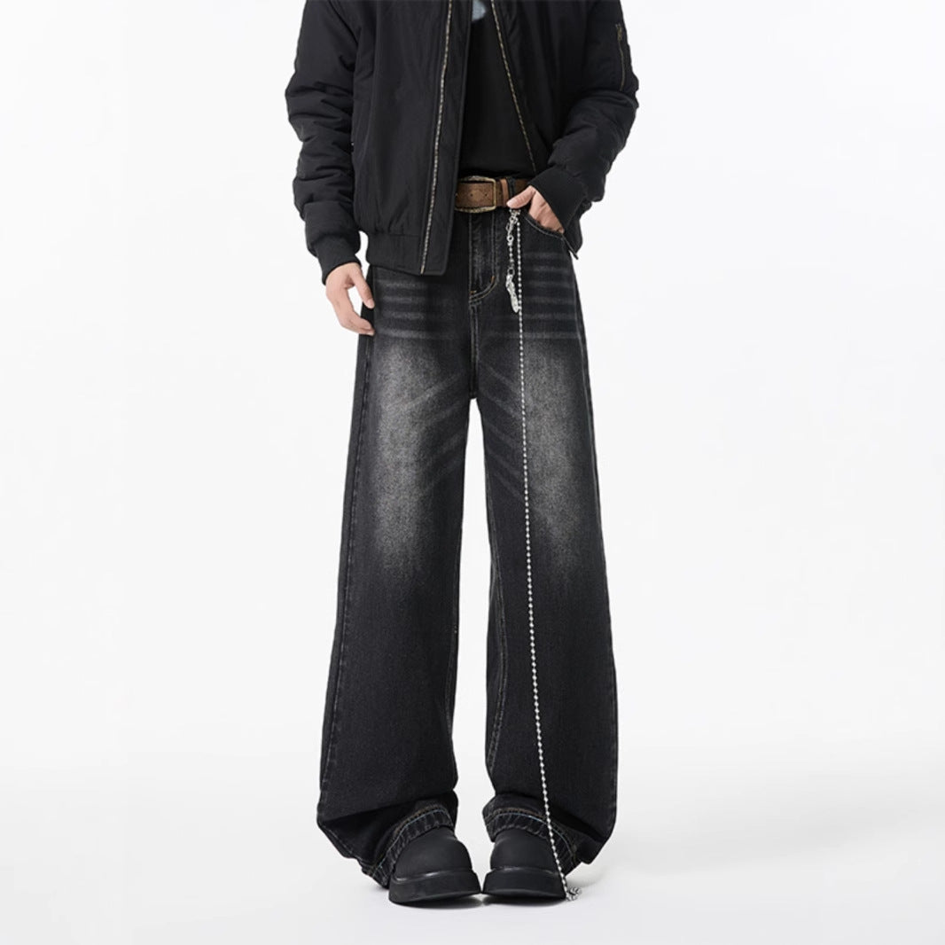 American cleanfit wide-leg jeans, men's spring and autumn straight-leg loose trousers, handsome, high-quality men's pants, tide