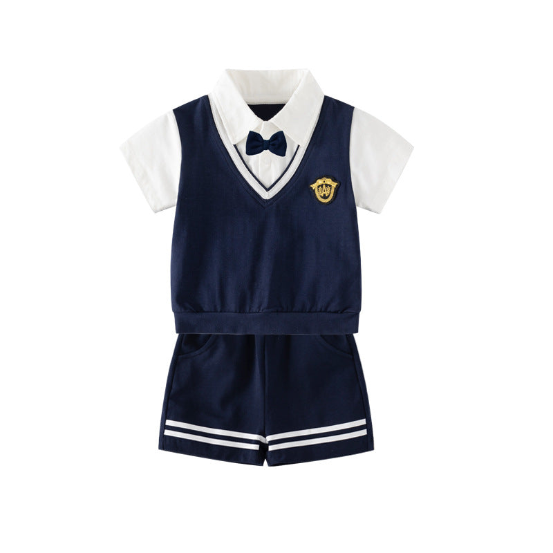 Boys' outfits 2025 new summer short-sleeved foreign trendy children's clothes children's summer dresses gentleman's one-year dresses