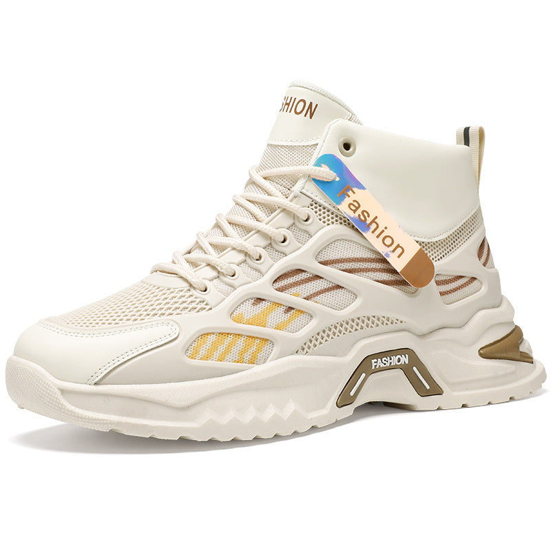 Spring men's shoes new breathable high-top shoes men's trend versatile platform soled mesh sneakers casual dad shoes men