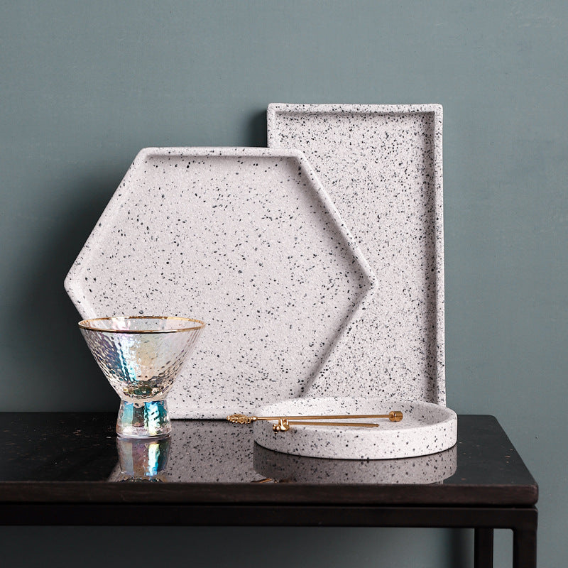Nordic tea tray marble tray household living room rectangular tray set cup tray fruit tray jewelry tray sushi